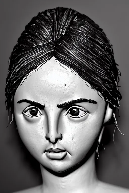 Prompt: ultra realistic clay head of ana de armas on black background, highly detailed, real, canon 5 d