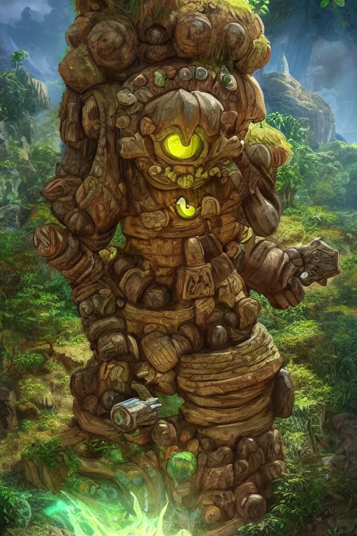 Image similar to zelda fantasy art giant golem troll wood rock greeble gemstone, global illumination ray tracing hdr fanart arstation by sung choi and eric pfeiffer and gabriel garza and casper konefal