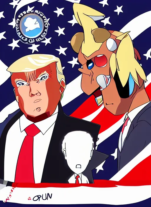 Prompt: : president obama trump and biden as anime cartoon character design pokemon