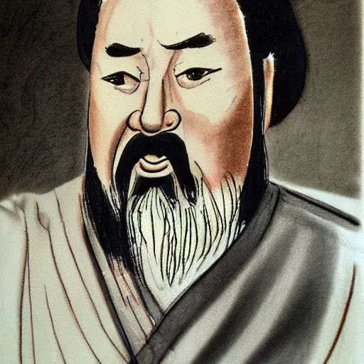 Image similar to Confucius in the american courtroom sketch by Batton Lash by John M. Downs by Leo Hershfield, concept art