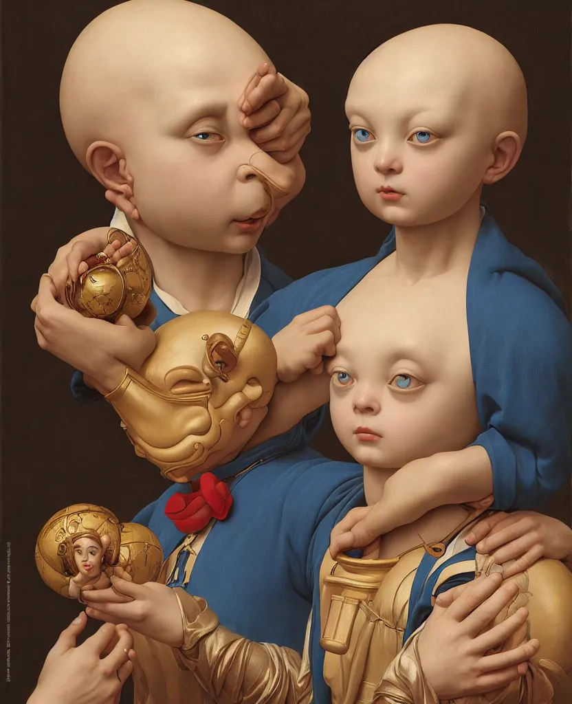 Prompt: a painting of a doraemon ceramic toy, a flemish baroque by dino valls and jc leyendecker, trending on zbrush central, classical realism, flemish baroque, hyper realism, chiaroscuro