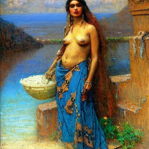 Prompt: montezuma painted by gaston bussiere