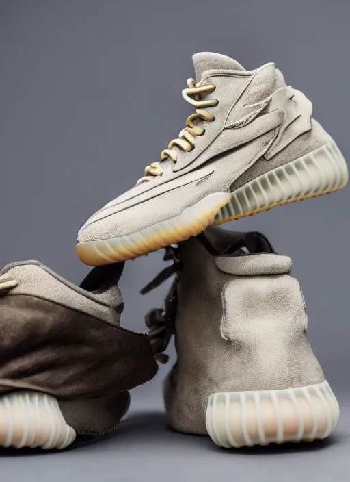 Image similar to hyperrealistic and heavy detailed product photo yeezy shoe of travis scott, in front of white back drop, whole shoe is in picture, leica sl 2 5 0 mm, vivid color, high quality, high textured, real life