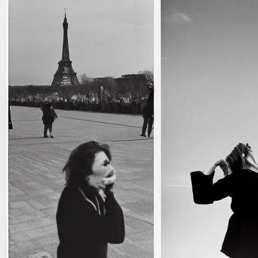 Image similar to a woman slaps a man on the cheek, effeil tower in the background