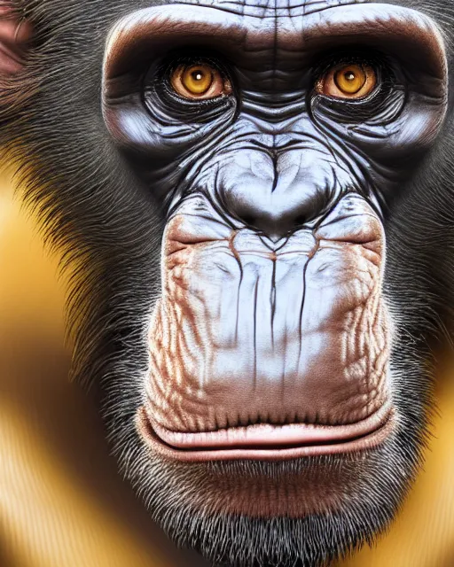 Image similar to gold, blue, very detailed high resolution portrait of a chimpanzee, 3 d, 8 k, extremely detailed, artstation