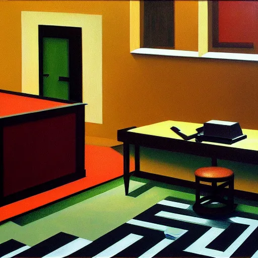 Image similar to isometric maze by pj crook, edward hopper