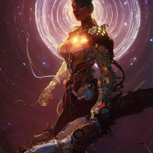 Image similar to handsome cyborg druid entanglement milky way, epic lighting, sketch illustration, ultra detailed, art by artgerm and greg rutkowski and alphonse mucha