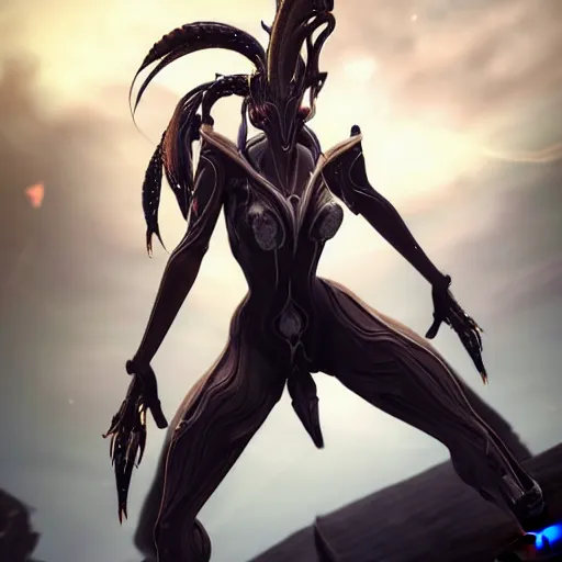 Image similar to beautiful and stunning giant female warframe, doing an elegant pose, looming over ant pov, pov looking up at from the ground from her feet, slick elegant design, sharp claws, detailed shot, feet and hands, highly detailed art, epic cinematic shot, realistic, professional digital art, high end digital art, DeviantArt, artstation, Furaffinity, 8k HD render, epic lighting, depth of field