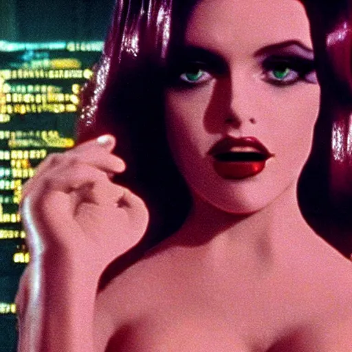 Prompt: a screenshot of jessica rabbit in the film blade runner ( 1 9 8 2 )