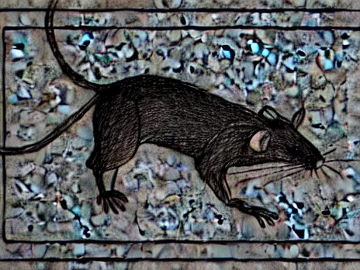 Image similar to blueprint technical drawing of a rat, schematic, sepia, old paper