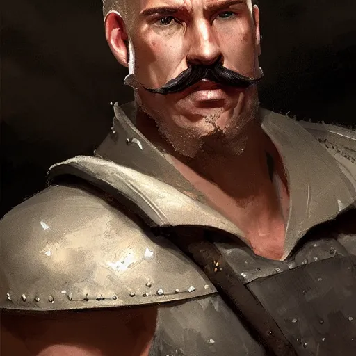 Prompt: portrait old vice barbarian warrior with trucker mustache and short hair, 8 k, trending on art station, by tooth wu and greg rutkowski