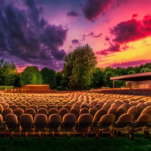 Image similar to an elaborate outdoor theater complex, cinematic, godrays, golden hour, natural sunlight, 4 k, clear details