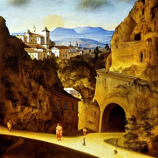 Image similar to oil painting of ronda city, by leonardo da vinci