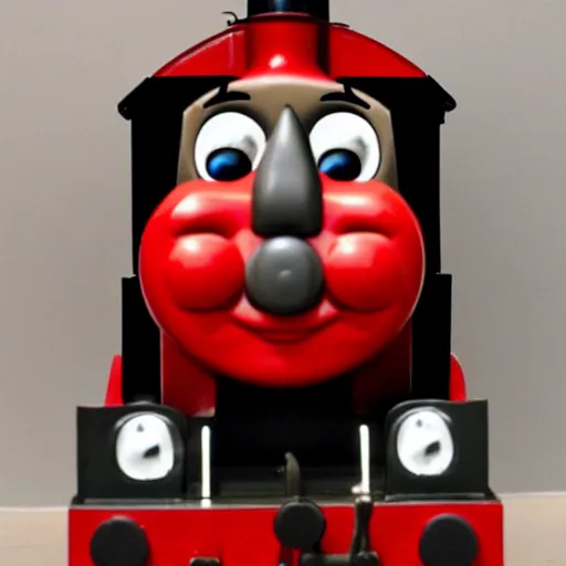 Image similar to thomas the tank engine of death red eyes smoke, dark