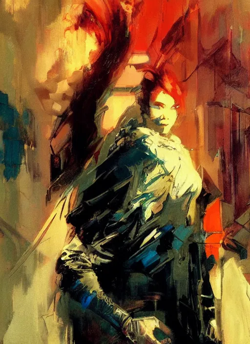 Image similar to cyberpunk, intricate, elegant, highly detailed, greg manchess, mucha, liepke, ruan jia, jeffrey catherine jones, ridley scott