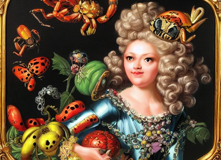 Prompt: baroque rococo painting Royal Fancy black widow Spider Greg Hildebrandt Lisa Frank high detail cute whimsical