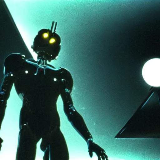 Image similar to movie still of a cyborg evangelion, cinematic composition, cinematic light, warm lighting criterion collection, by david lynch and edgar allan poe