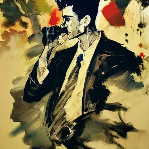 Prompt: portrait of corto maltese dreaming about valparaiso, oil on canvas by dave mckean and yoji shinkawa