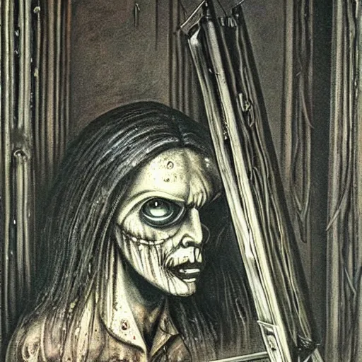 Image similar to a painter at his easel crying in despair, painting by HR Giger