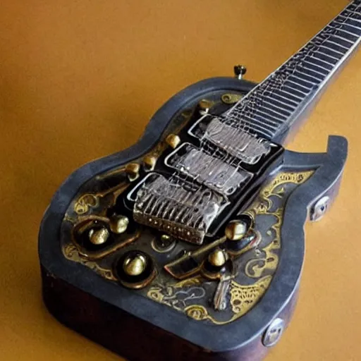 Prompt: a steampunk electric guitar