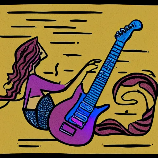 Image similar to illustration of a mermaid playing an stratocaster electric guitar, by Bill Watterson