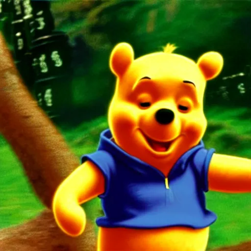 Image similar to film still of Winnie the Pooh as a Morpheus in The Matrix,