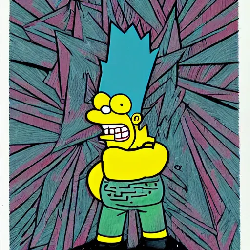 Image similar to illustration of bart simpson in the style of wayne barlowe