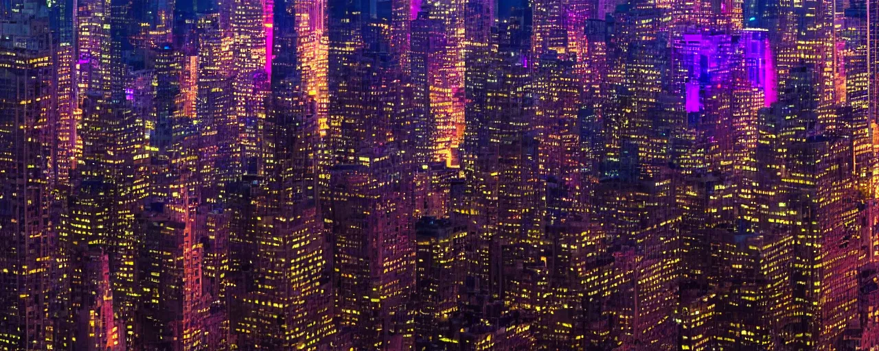 Prompt: ''photorealistic stablishing shot of futuristic new york city, at night with neon signs, shot in imax camera with anamorphic 4 0 mm lens by denis villeneuve''