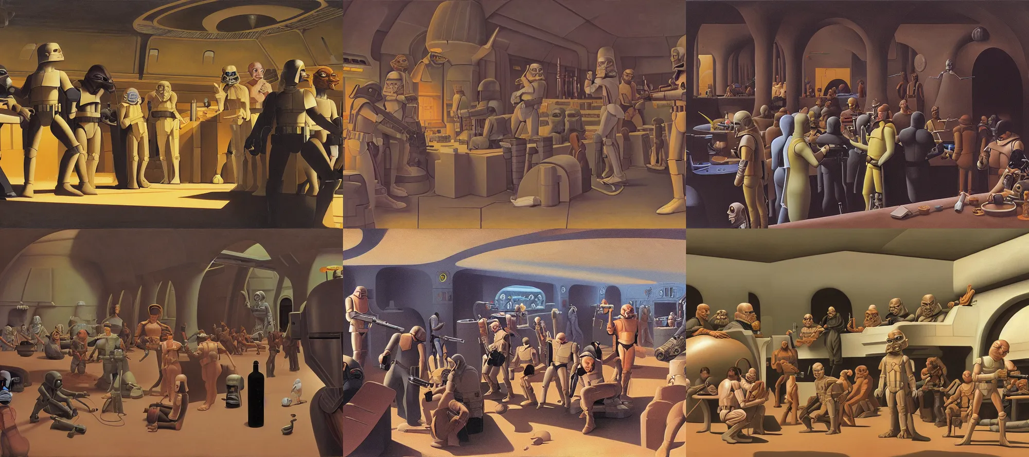 Prompt: mos eisley cantina painting by ralph mcquarrie
