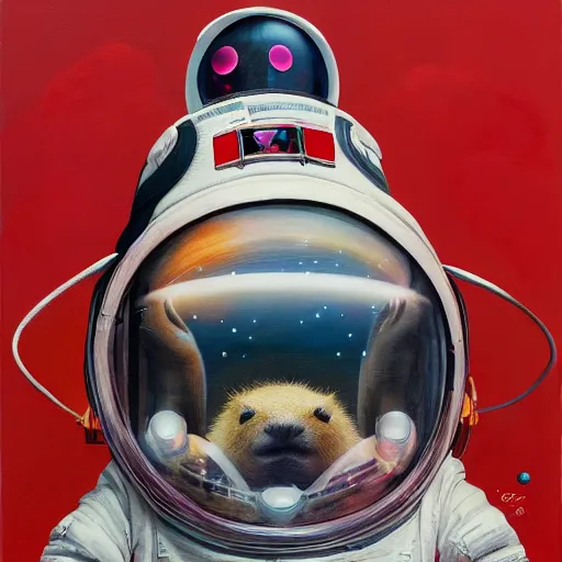 Prompt: beautiful detailed and adorable portrait of a capybara astronaut in a spacesuit, super cute, new contemporary, pop surrealism, oil painting, by james jean