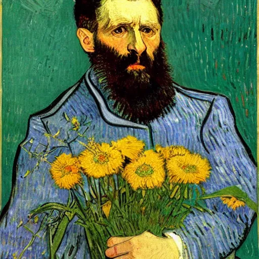 Image similar to portrait of herzl as a florist, long shot, painted by van gogh