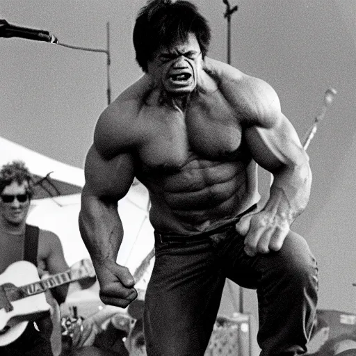 Image similar to hulk performing at woodstock