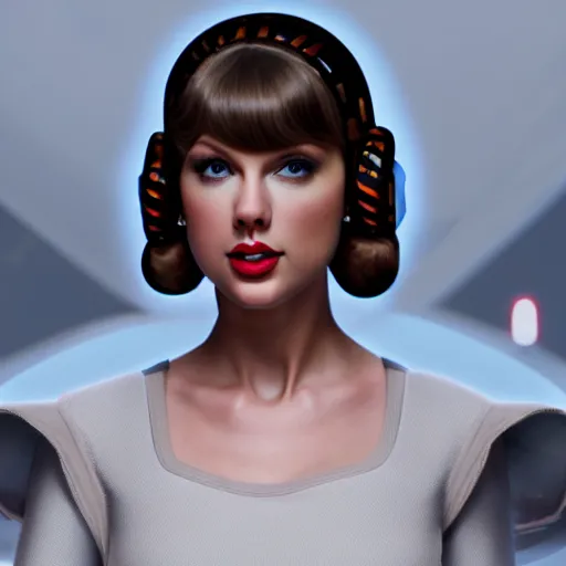 Image similar to Portrait of Taylor Swift as Princess Leia in Star Wars, professional digital painting, smooth, sharp focus, Unreal Engine 5, 8K