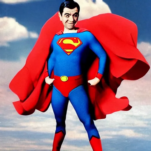 Image similar to Mr. Bean as Superman