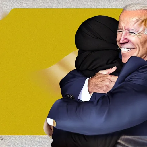 Image similar to Joe Biden and Nicolas Maduro hugging in Tehran, digital art