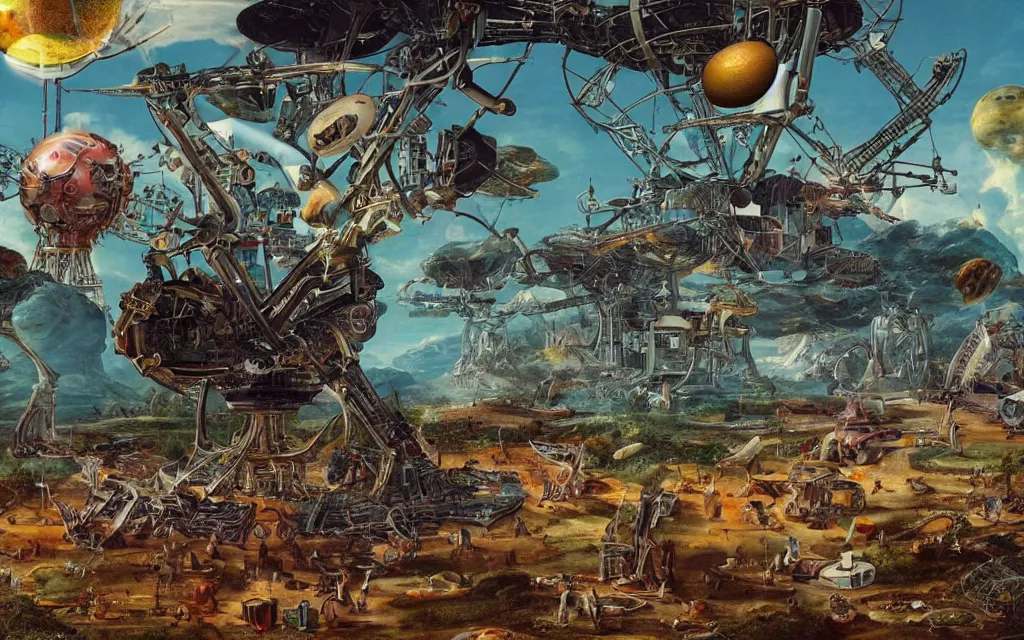 Image similar to complex alien technology that can create a force field, used to protect a planet from incoming asteroids by hendrick goltzius and michal lisowski, style of 6 0 s kitsch and psychedelia