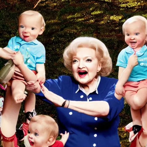 Image similar to betty white juggling babies