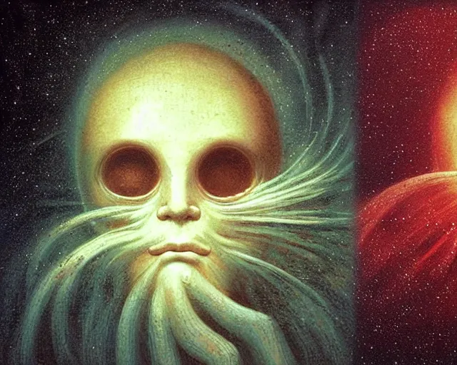 Image similar to universe cosmology mental state, a closeup simple vector pop surrealism, by ( leonardo da vinci ) and greg rutkowski and rafal olbinski