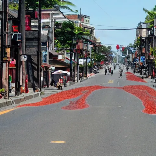 Image similar to streets filled with lava, suburban hot sunny day