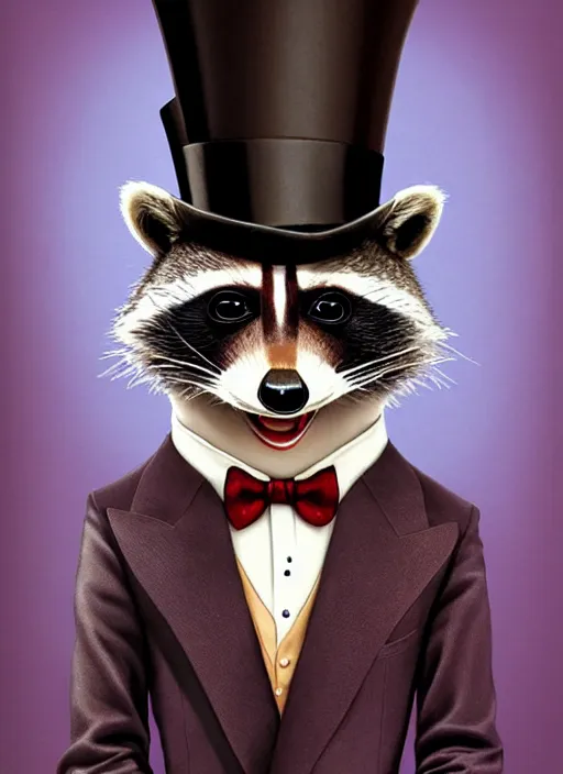 an anthropomorphic raccoon in a fancy suit and a top | Stable Diffusion ...