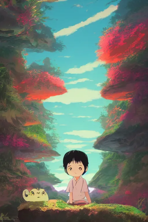 Prompt: unggoy, 4 k digital paint by studio ghibli hayao miyazaki. vivid colours, vaporwave lighting style, very sharp and detailed. trending on artstation and behance.