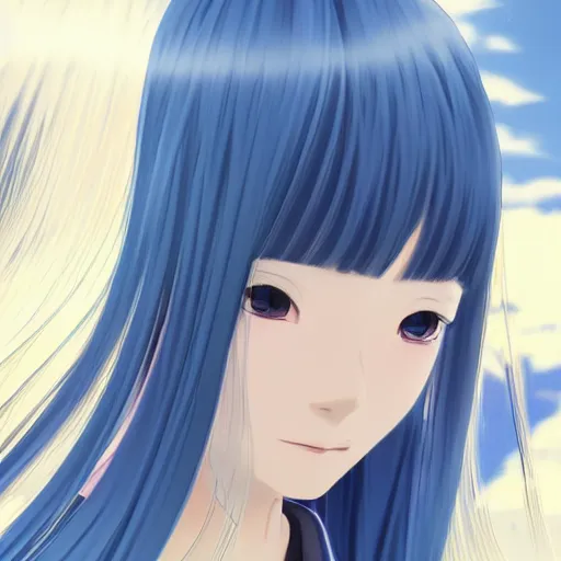 Prompt: Portrait of a japanese princess young lady, with white hair and bangs!!!! BLUE EYES, BLUE EYES beauty artwork by Makoto Shinkai, Studio Ghibli, white hair, ayaka genshin impact, ayaka, ayaka game genshin impact, ayaka, extremely detailed, beautiful, establishing shot, artistic, shadows, high quality, unreal engine, overwatch art team