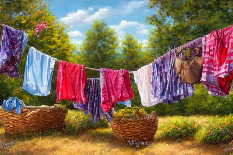 Image similar to summer dresses drying in the sun, created by Mark Keathley