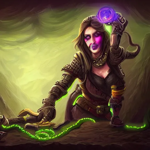 Image similar to snake-face lady, snake-face lady, snake-face lady, epic fantasy digital art, fantasy style art, fantasy hearthstone art style