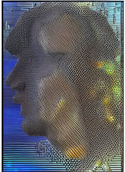 Prompt: side view, god king of ai art, cpu gpu wafer, glitch art, notan, cyberwars by rene lalique, highly detailed, by william - adolphe bouguerea