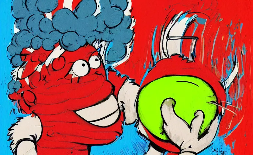 Prompt: a where waldo tennis ball monsters, colorful, digital art, fantasy, magic, chalk, trending on artstation, ultra detailed, professional illustration by basil gogos