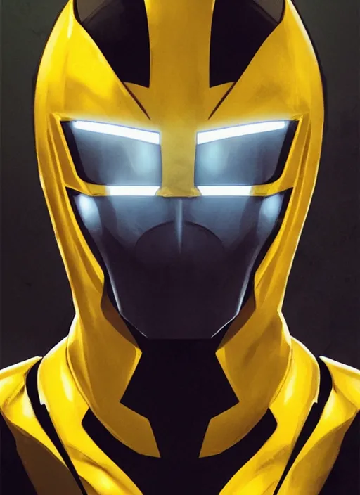 Image similar to portrait, head and torso only, yellow ranger, trending on artstation, concept art, movie poster, fine detail, extremely detailed, sharp focus, smooth, digital illustration, by rossdraws, frank franzzeta, sakimichan, corrected hand, perfect hands, 4 k