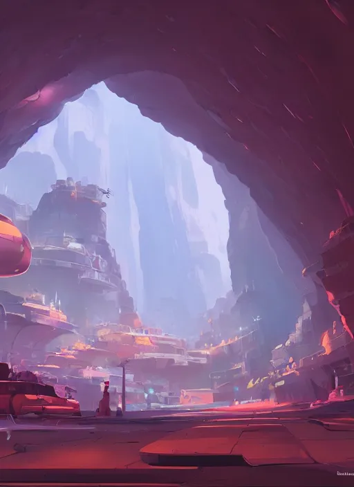 Prompt: underground tunnel in a canyon, nuclear powered, detailed, futuristic, cory loftis, james gilleard, atey ghailan, makoto shinkai, goro fujita, studio ghibli, rim light, exquisite lighting, clear focus, very coherent, plain background