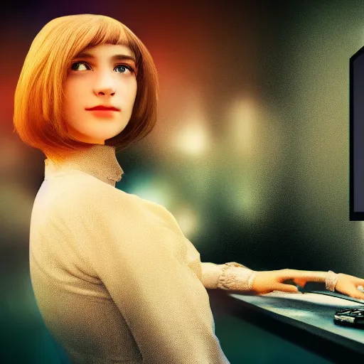 Prompt: woman has become a computer and is immortal, 4k, photorealistic