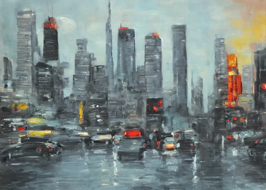 Image similar to cityscape, oil painting